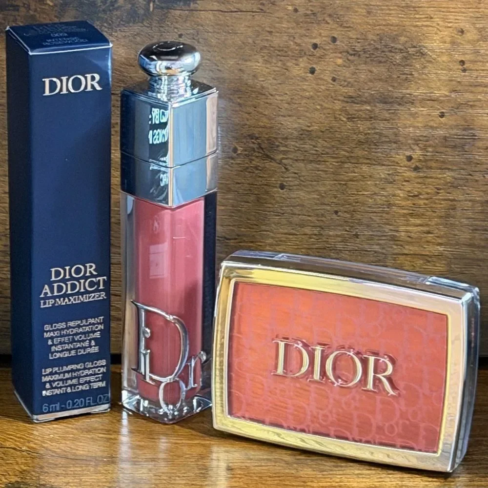 🌹Dior Rosy Glow 012 Rosewood +Dior Addict Lip Maximizer 009 Intense Rosewood-NE